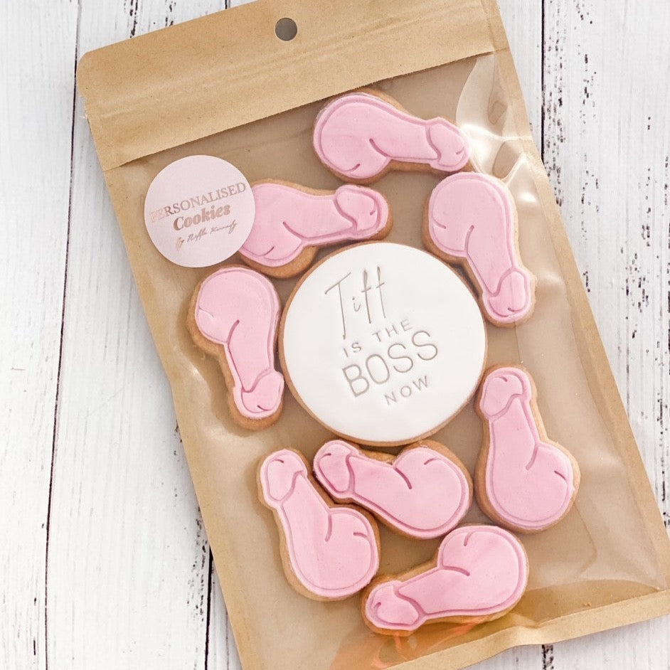 eat a bag of dick cookies in Kraft sealed back on a. white background