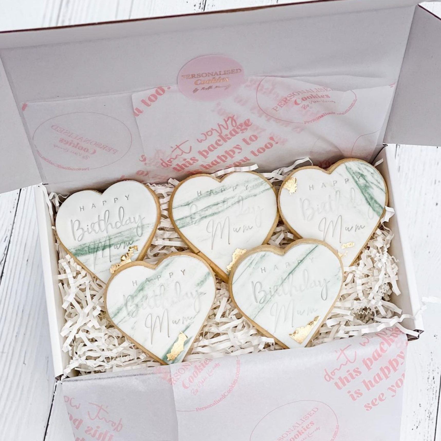 heart shaped birthday cookies I white gift box